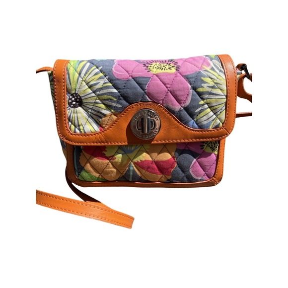 Vera Bradley Handbags - Vera Bradley Floral Quilted Crossbody Bag Tan Trim Turn Lock Multi Color Small